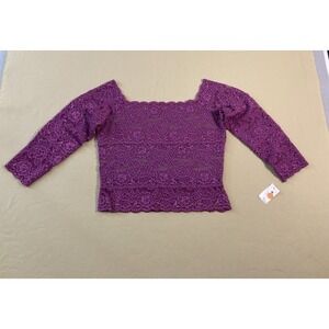 Hanky Panky Signature Lace Front Lined Crop Top 3/4 Sleeve Square Neck Size L